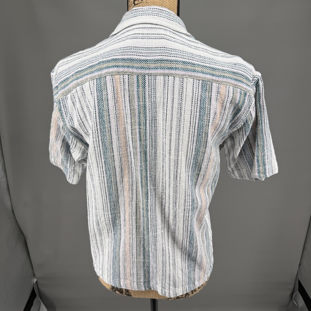 Woven Button Up Camp Shirt Women M Striped Short Sleeve Cotton Coastal Beach - Picture 4 of 9